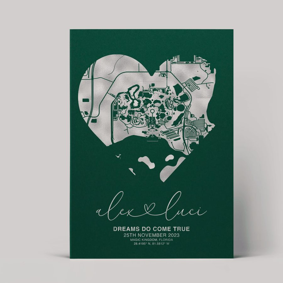 Heart Shaped Metallic Foil Map Print - Paperful