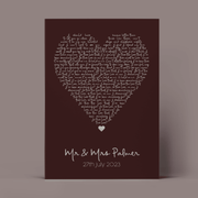 Metallic Foil Song Lyrics Heart Print - Paperful