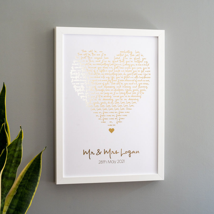 Personalised Metallic Foil Song Lyrics Heart Print