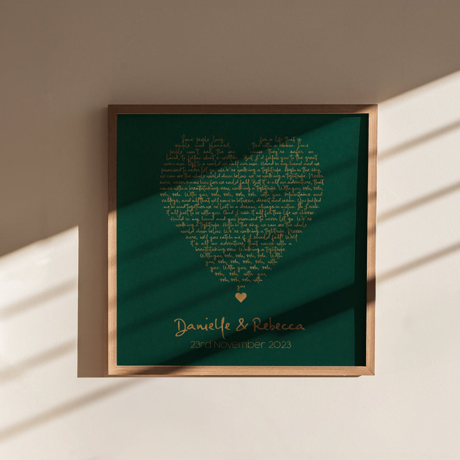 Personalised Metallic Foil Song Lyrics Heart Print