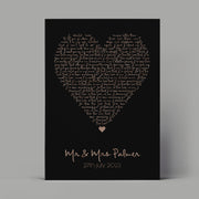 Personalised Metallic Foil Song Lyrics Heart Print