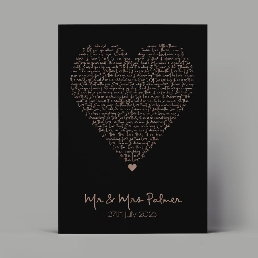 Personalised Metallic Foil Song Lyrics Heart Print