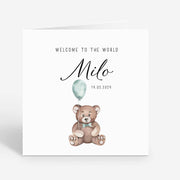 Personalised Baby Welcome Card - New Born Baby Girl Teddy Bear Greeting