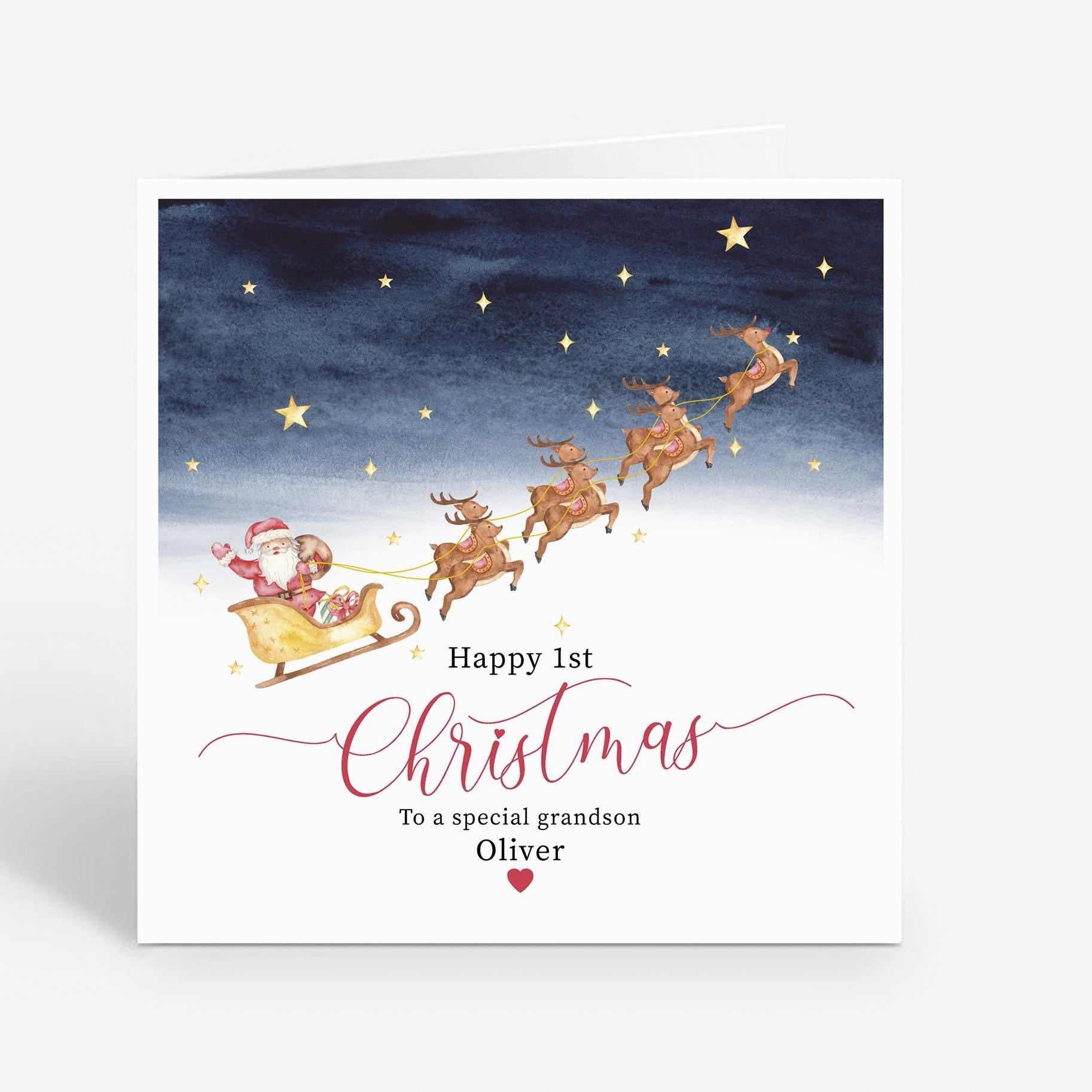 Personalised 1st Christmas Card - Santa Watercolor - Grandson