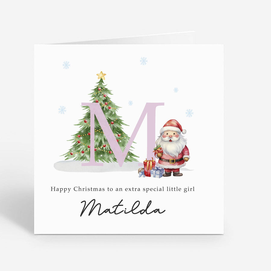 Personalised Pink Initial Christmas Card for Girls - Kids Christmas Gift