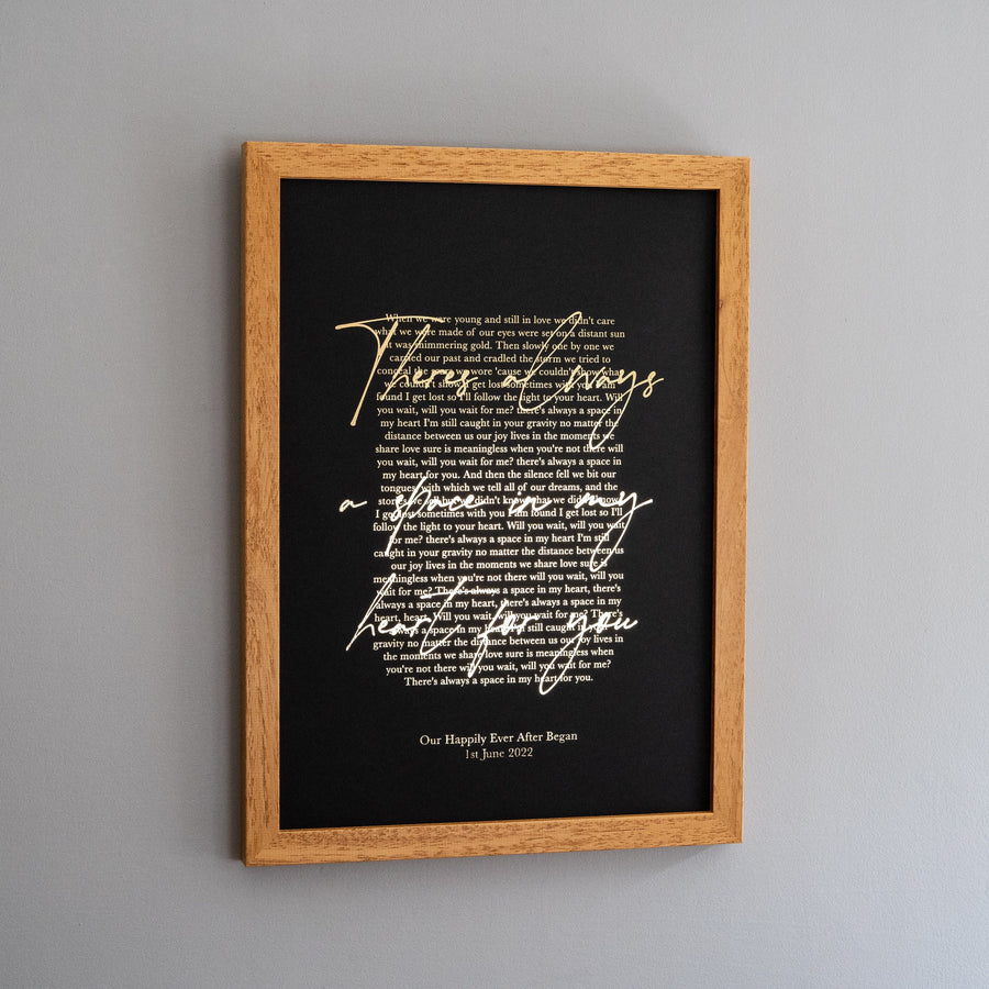 Personalised Metallic Foil Song Lyrics Print