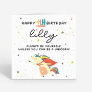 Personalised Unicorn 4th Birthday Card - Daughter Granddaughter Niece Sister God Daughter