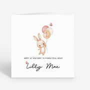 Personalized 1st Birthday Card - Bunny Rabbit Girls Niece Celebration