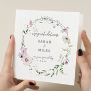 Personalized Newlyweds Wedding Card with Foliage Wreath Design