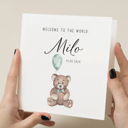 Personalised Baby Welcome Card - New Born Baby Girl Teddy Bear Greeting