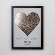 Heart Shaped Foil Map Personalised Print