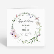 Personalized Newlyweds Wedding Card with Foliage Wreath Design