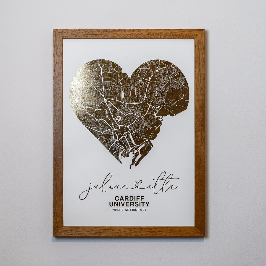 Heart Shaped Foil Map Personalised Print