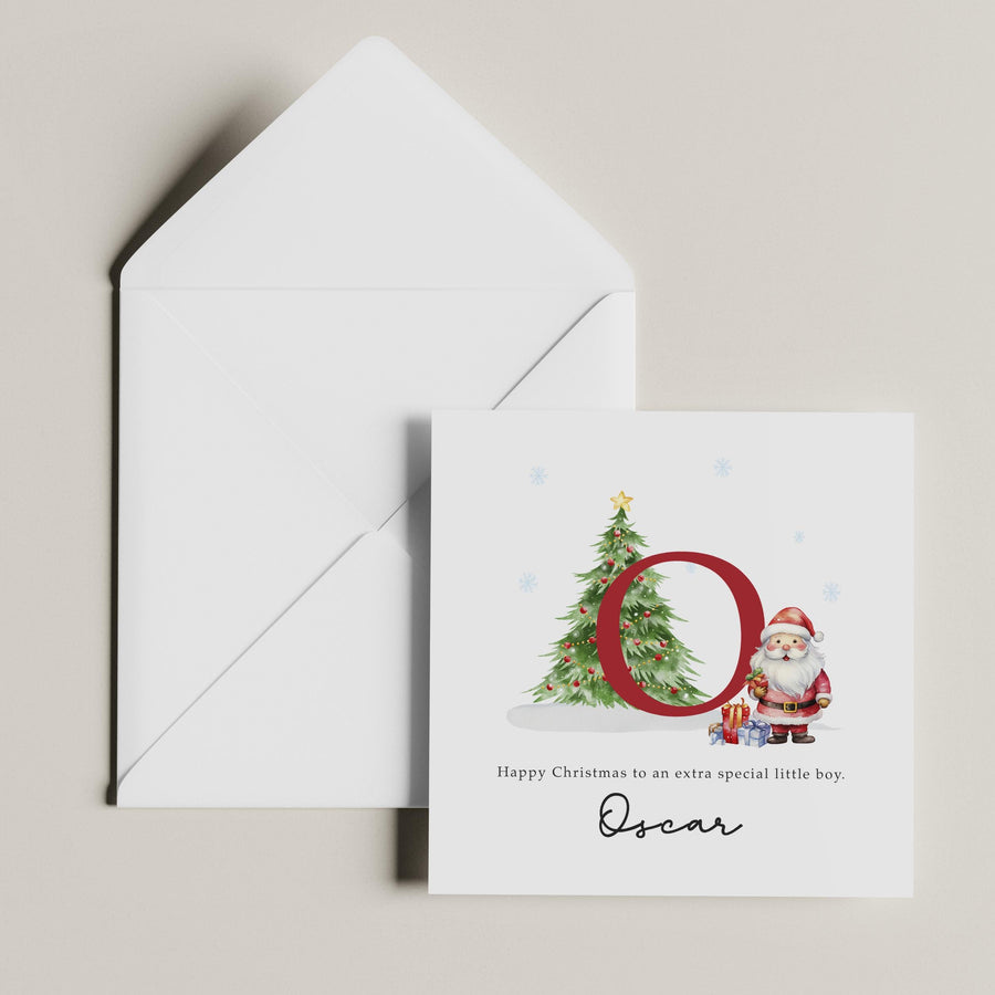 Personalised Red Initial Christmas Card - Boy Gift