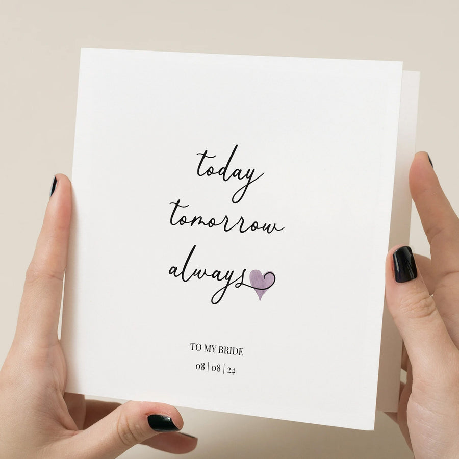 Wedding Day Card - Bride Groom Anniversary Romantic Minimal