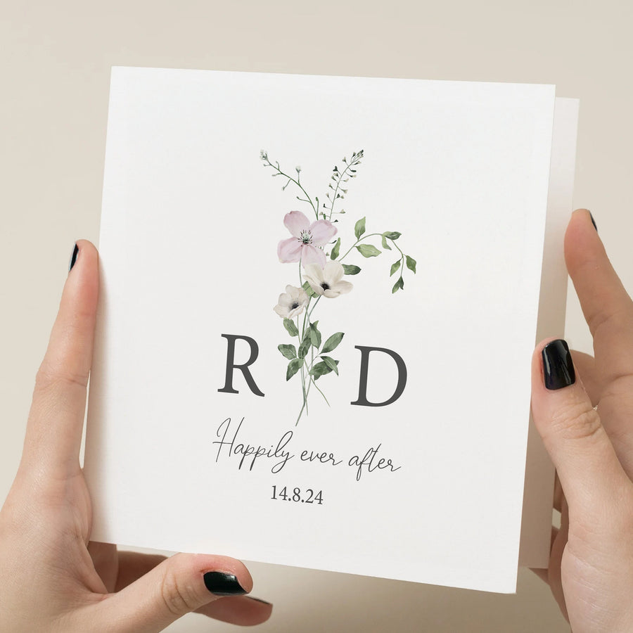 Personalized Wedding Card with Foliage Monogram - Congratulations and Engagement Card