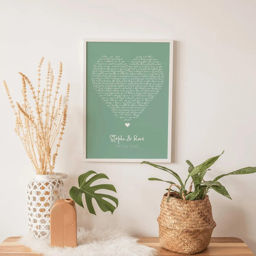 Personalised Heart Song Lyrics Print - Paperful