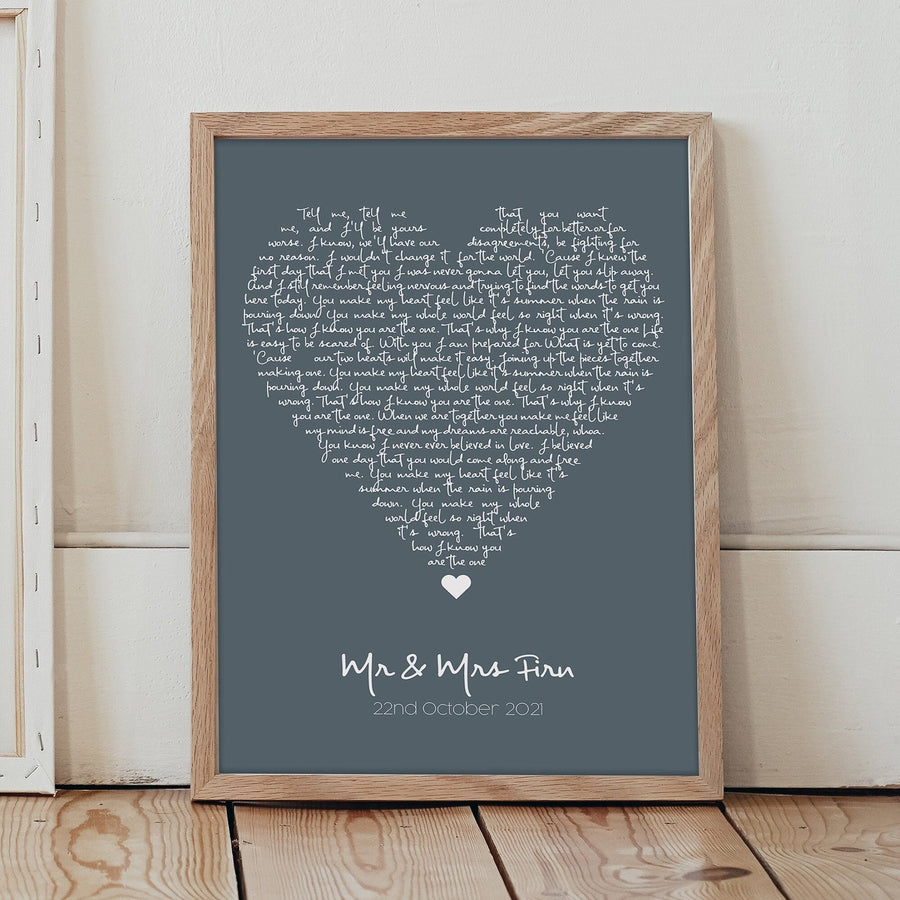 Personalised Heart Song Lyrics Print