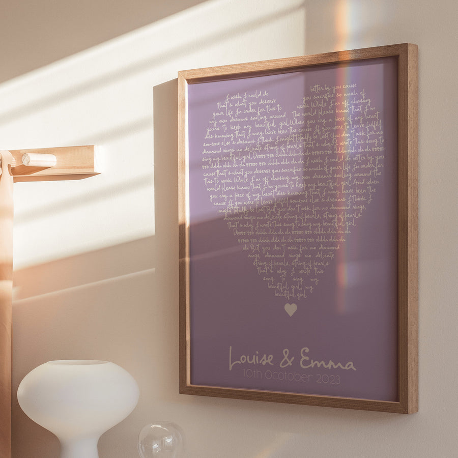 Personalised Heart Song Lyrics Print